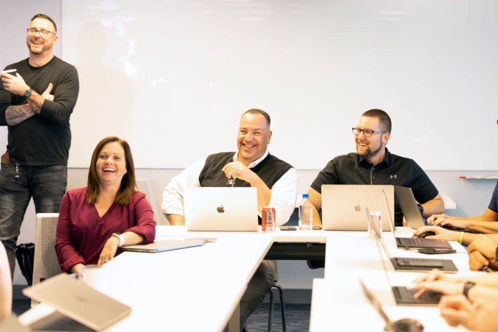 Happy team in meeting